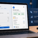Laptop showing a secure checkout page with a coupon tool that found 7 codes, applied SAVE20 to save $18, and displays price comparisons and rewards balance