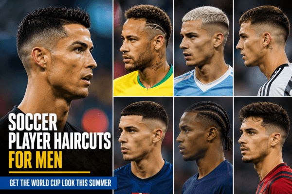 Soccer player haircuts for men — get the World Cup look this summer, featuring seven male soccer players with various hairstyles